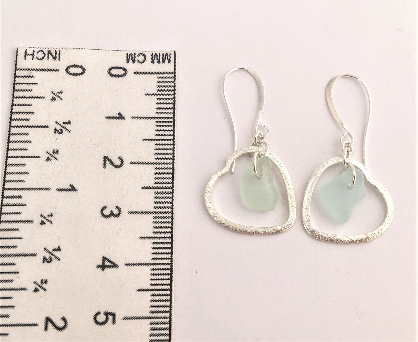 Heart Earrings - Aqua Sea Glass from Sydney, Cape Breton, Nova Scotia, Canada and Sterling Silver