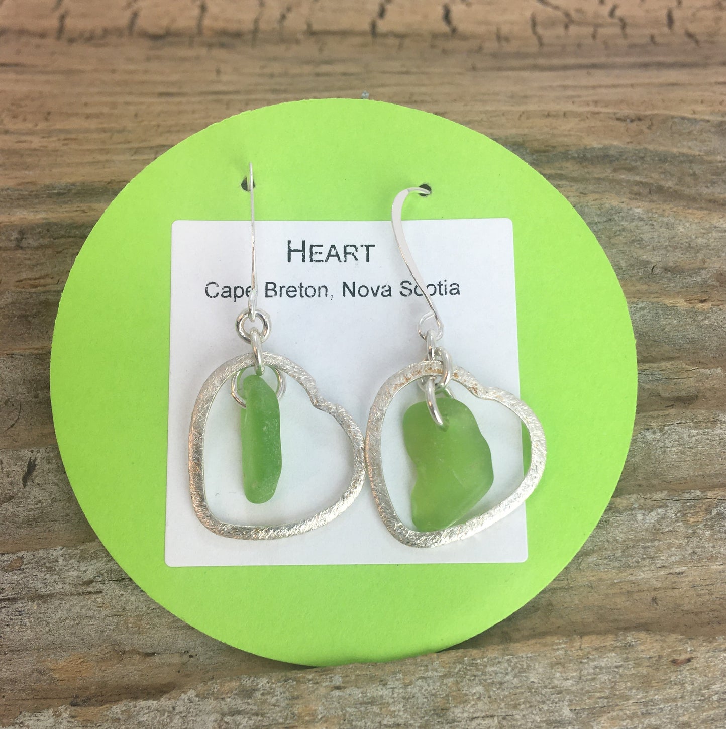Heart Earrings - Green Sea Glass from Cape Breton, Nova Scotia, Canada and Sterling Silver