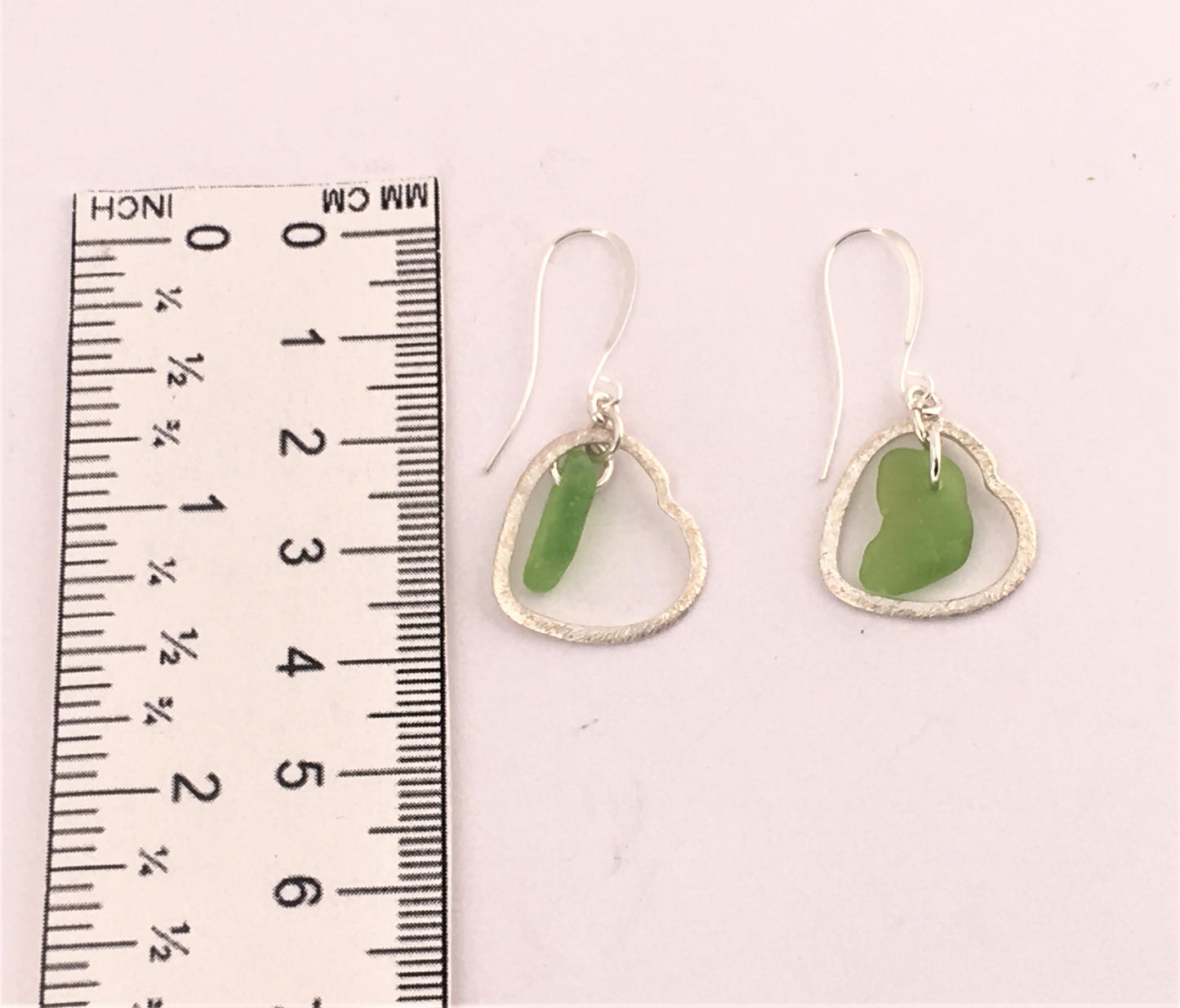 Heart Earrings - Green Sea Glass from Cape Breton, Nova Scotia, Canada and Sterling Silver