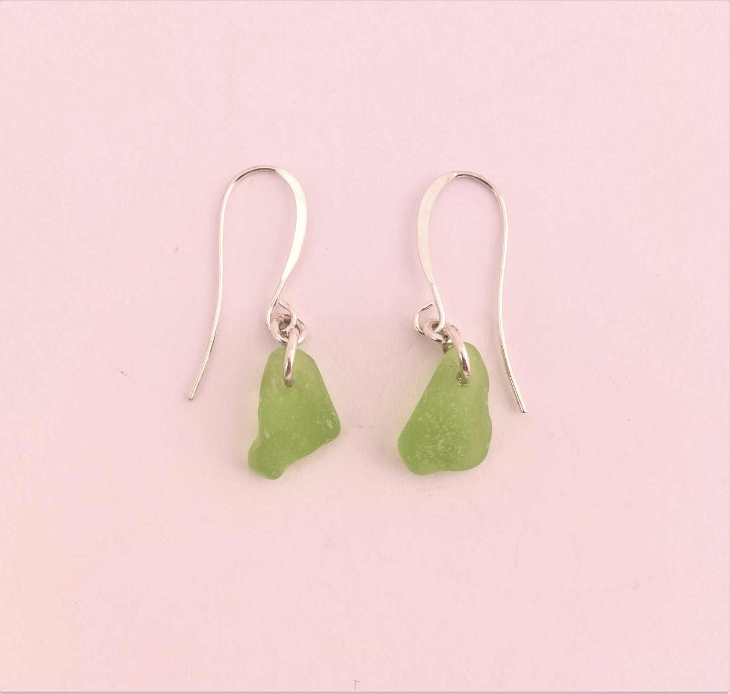 Shoreline Earrings - Lime Green sea glass from Northern California on a hypoallergenic nickle-free hook