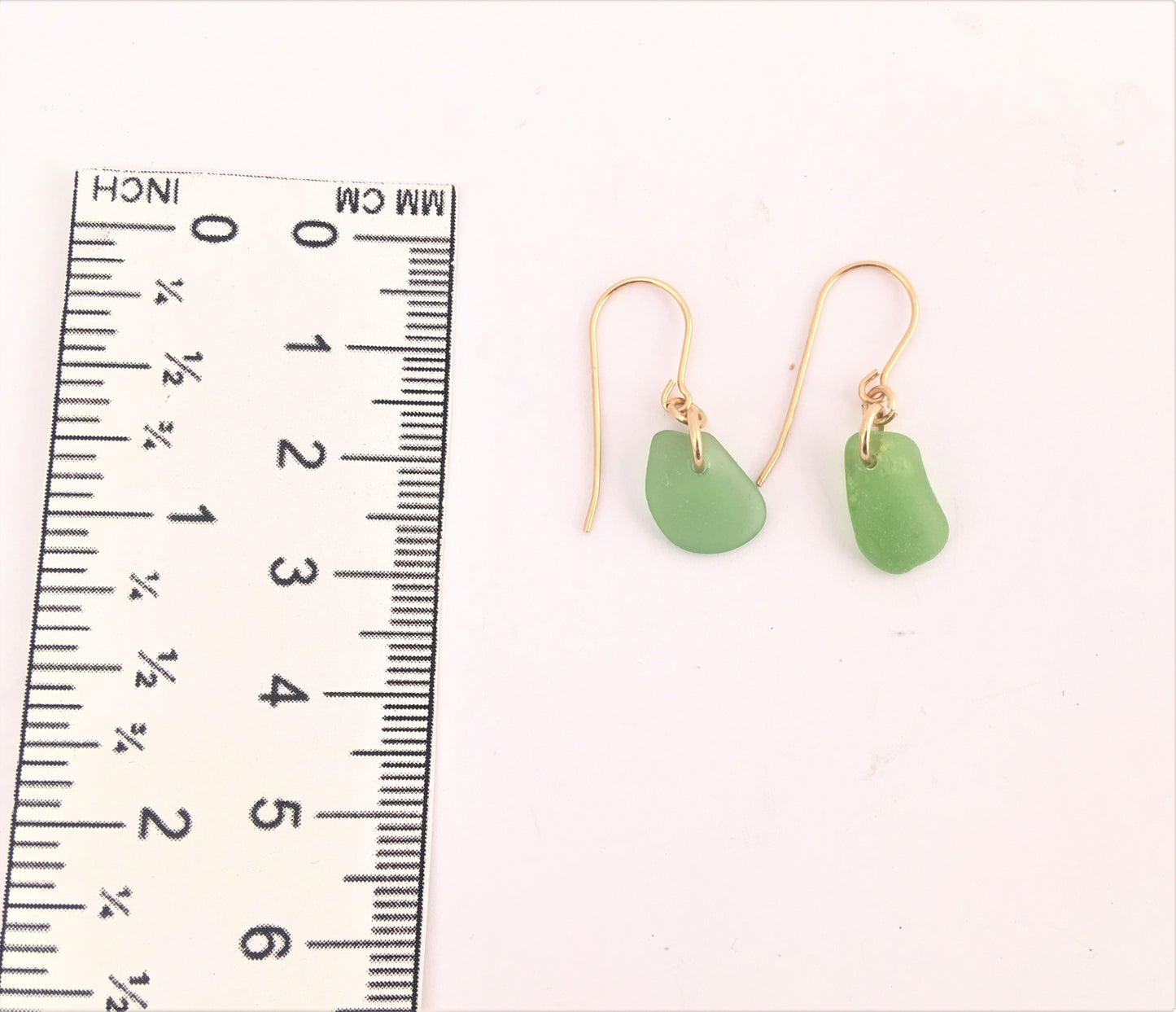 Shoreline Earrings - Green sea glass from Cape Breton, Nova Scotia, Canada on a 14K gold-filled hook