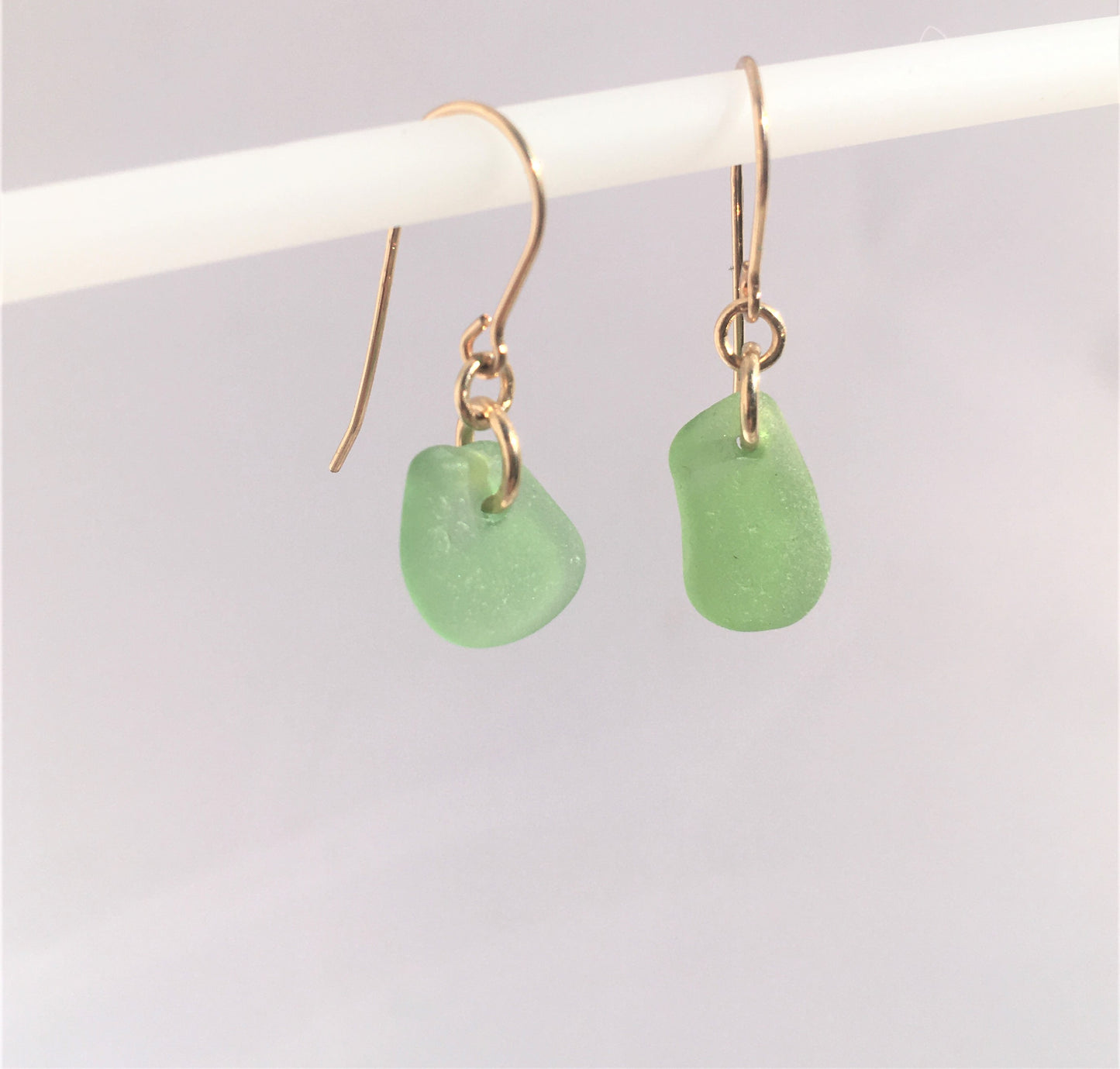 Shoreline Earrings - Green sea glass from Cape Breton, Nova Scotia, Canada on a 14K gold-filled hook
