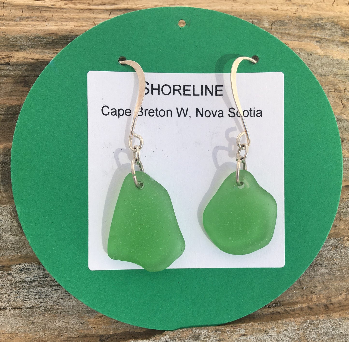 Shoreline Earrings - Green sea glass from Cape Breton, Nova Scotia, Canada on a hypoallergenic nickle-free hook