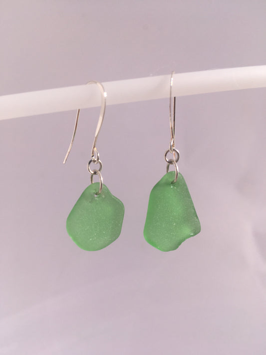 Shoreline Earrings - Green sea glass from Cape Breton, Nova Scotia, Canada on a hypoallergenic nickle-free hook