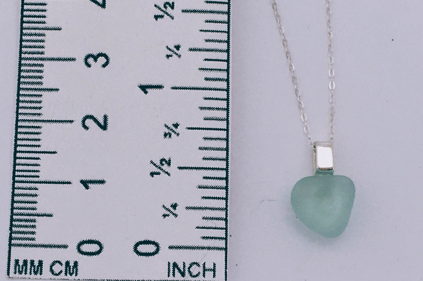 Shoreline Pendant - Aqua ice blue sea glass from Sydney, Cape Breton, Nova Scotia, Canada mounted on 925 Sterling silver bail with chain