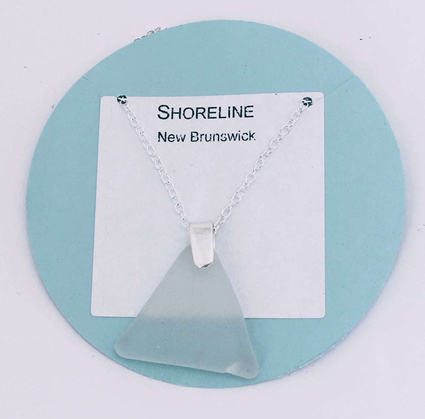 Shoreline Pendant - Pale aqua triangular sea glass from New Brunswick, Canada with narrow smooth Sterling silver bail , on a chain