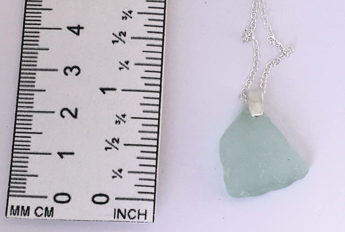 Shoreline Pendant - Pale aqua sea glass from New Brunswick, Canada with narrow smooth Sterling silver bail , on a chain