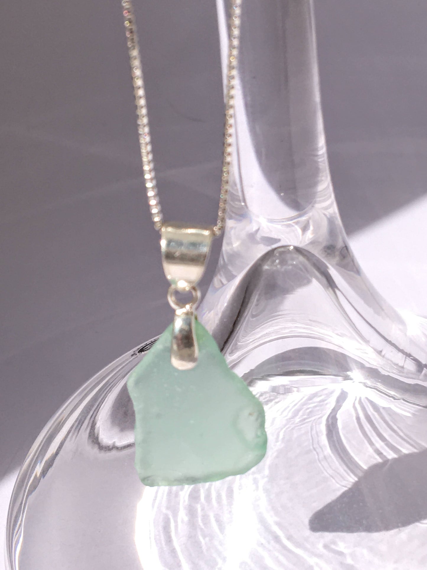 Shoreline Pendant - Aqua sea glass from Sicily with smooth triangular Sterling silver bail, on a boxchain