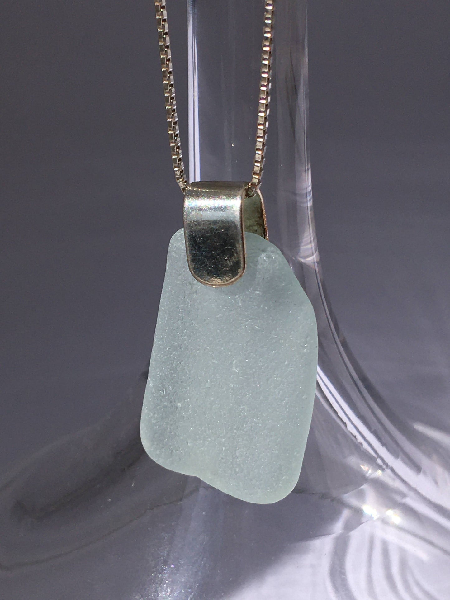 Shoreline Pendant - Aqua sea glass from Cape Breton, Nova Scotia, Canada with wide modern Sterling silver bail with chain