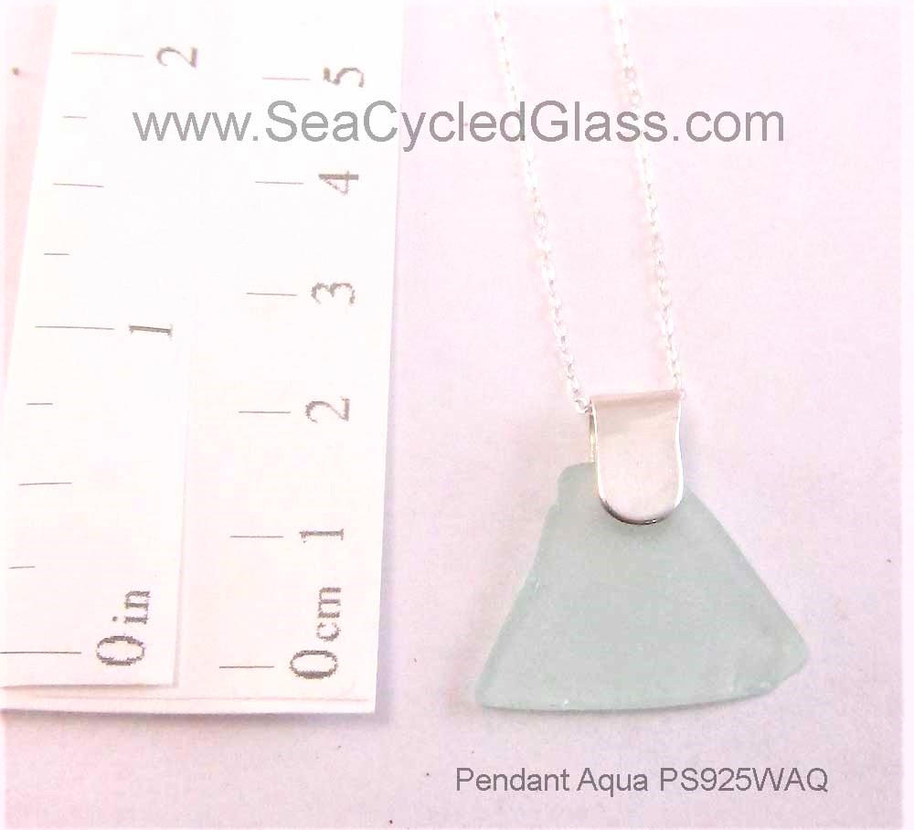 Shoreline Pendant - Aqua ice blue sea glass from Cape Breton, Nova Scotia, Canada with wide modern 925 Sterling silver bail and chain