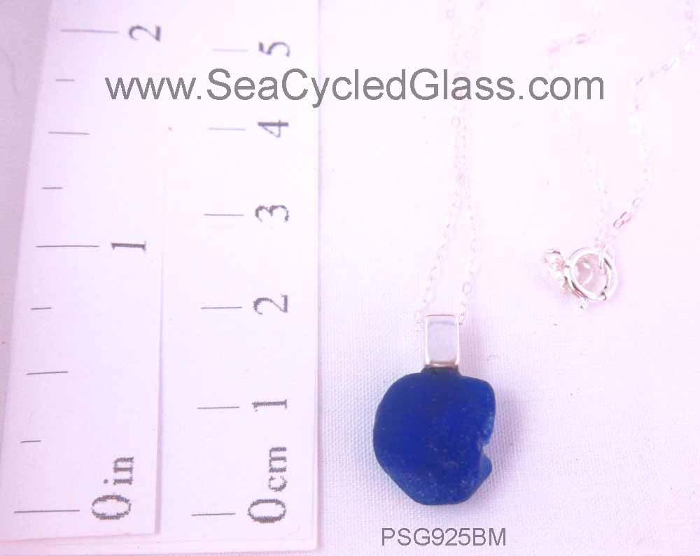 Shoreline Pendant - Cobalt blue sea glass from Sydney, Cape Breton, Nova Scotia, Canada mounted on 925 Sterling silver bail with chain