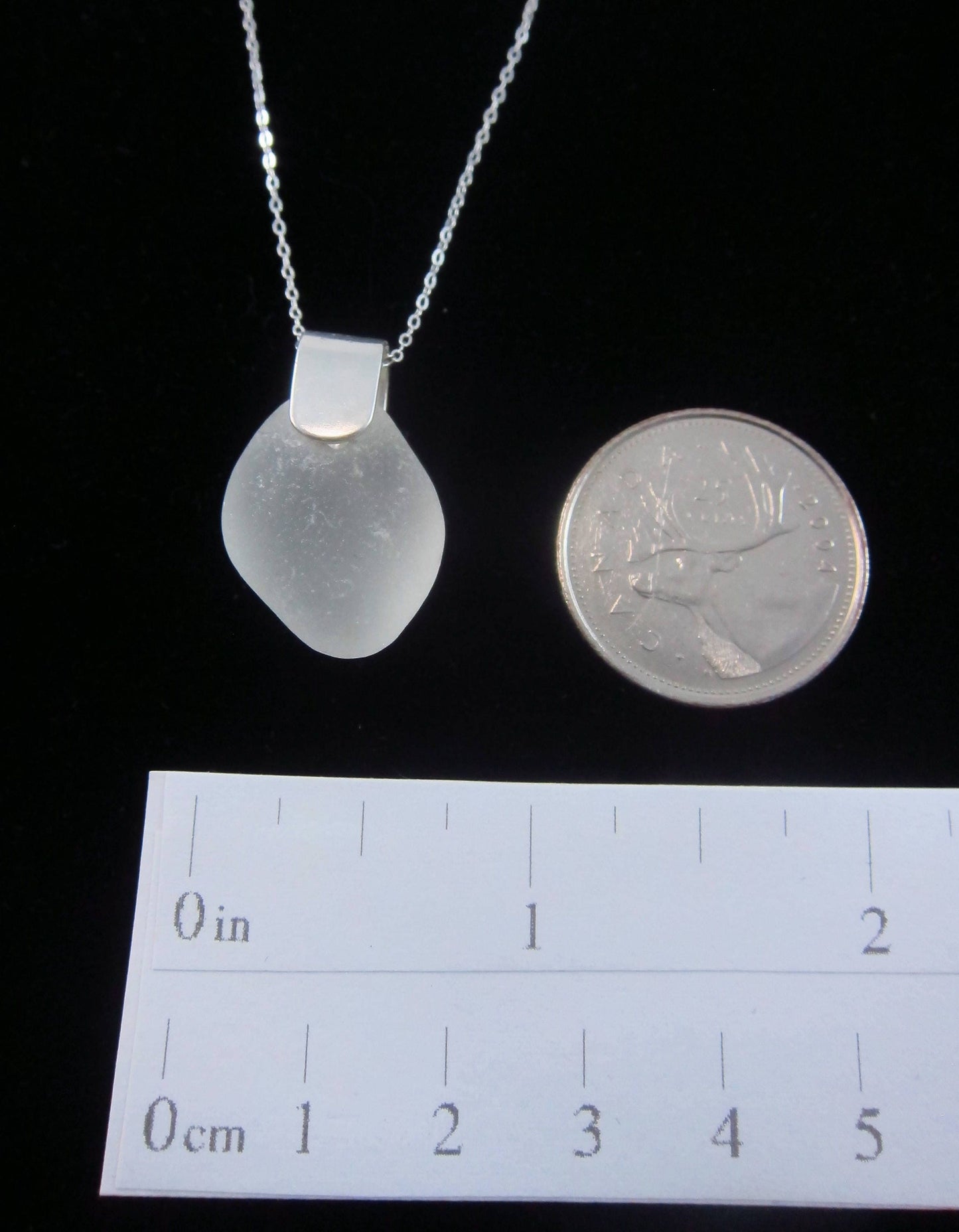 Shoreline Pendant - White frosted sea glass from Sydney, Cape Breton, Nova Scotia, Canada with wide modern Sterling silver bail with chain