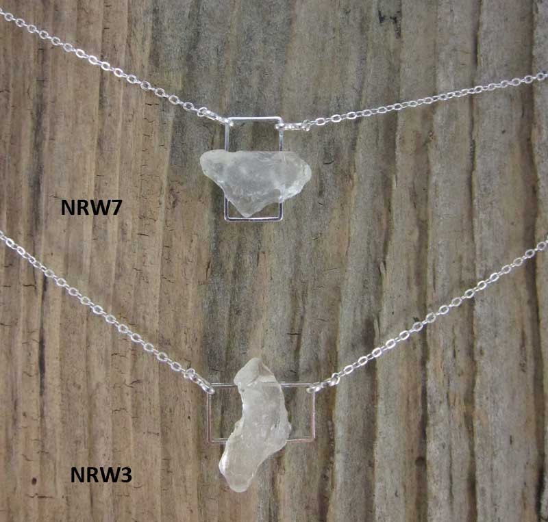 Necklace with white Nova Scotia sea glass mounted on silverplate rectangle with silverplate chain