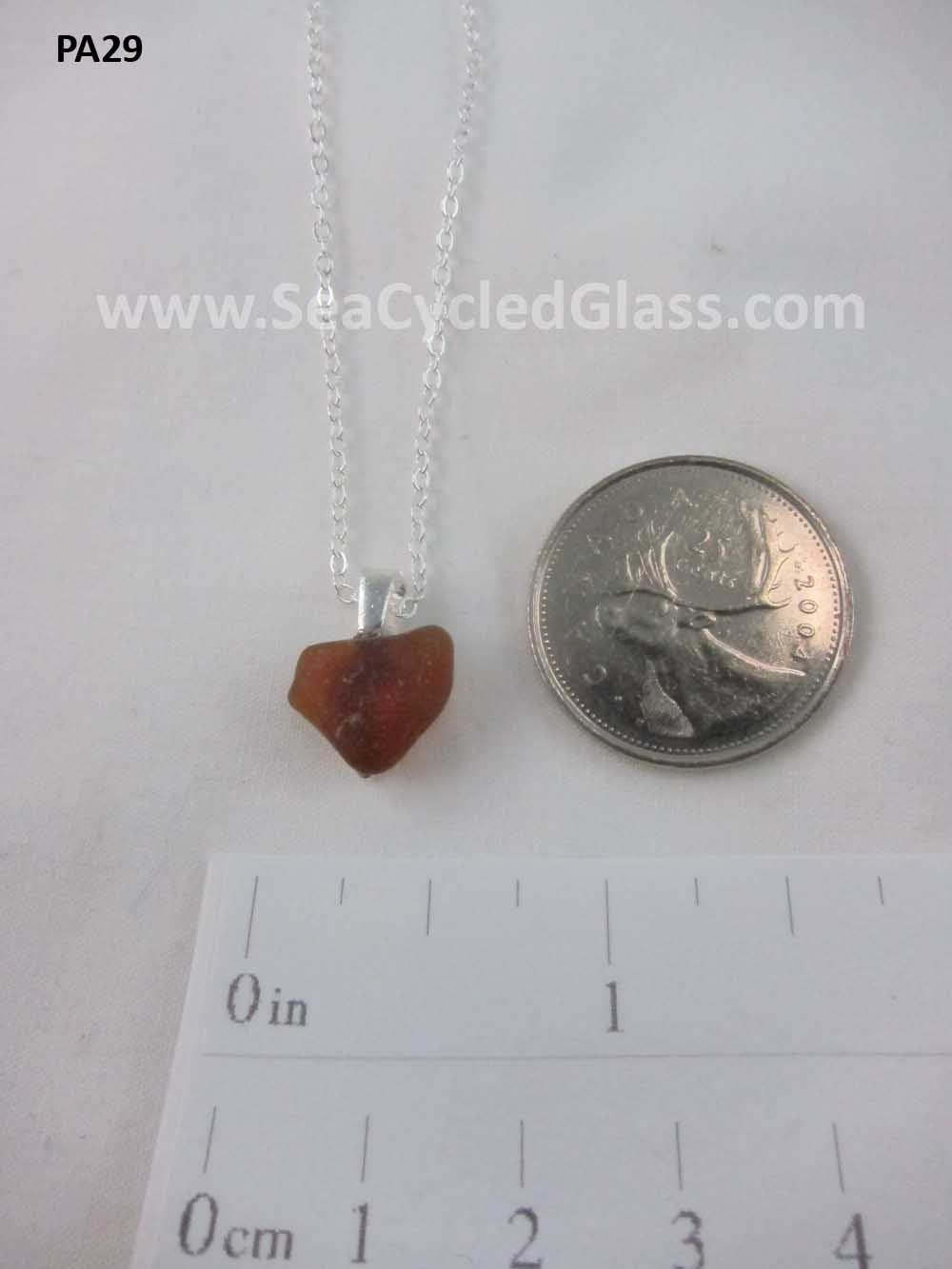 Cape Breton, Nova Scotia heart shaped amber sea glass pendant with silverplate bail and 18" chain