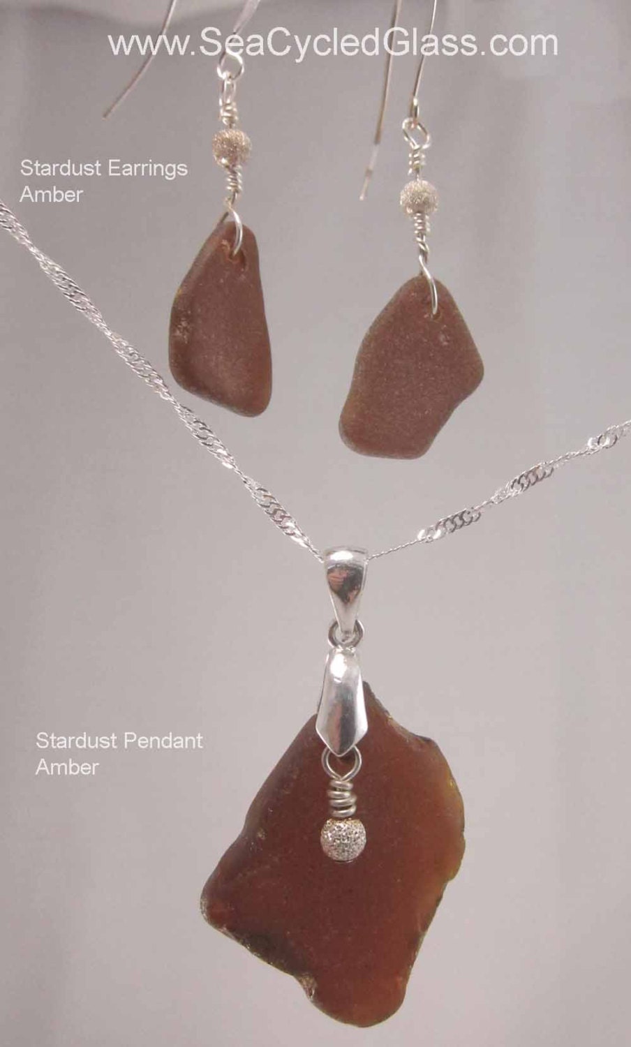 Stardust Earrings - Amber sea glass from Cape Breton, Nova Scotia, Canda with Sterling silver bead on a nickel-free hook