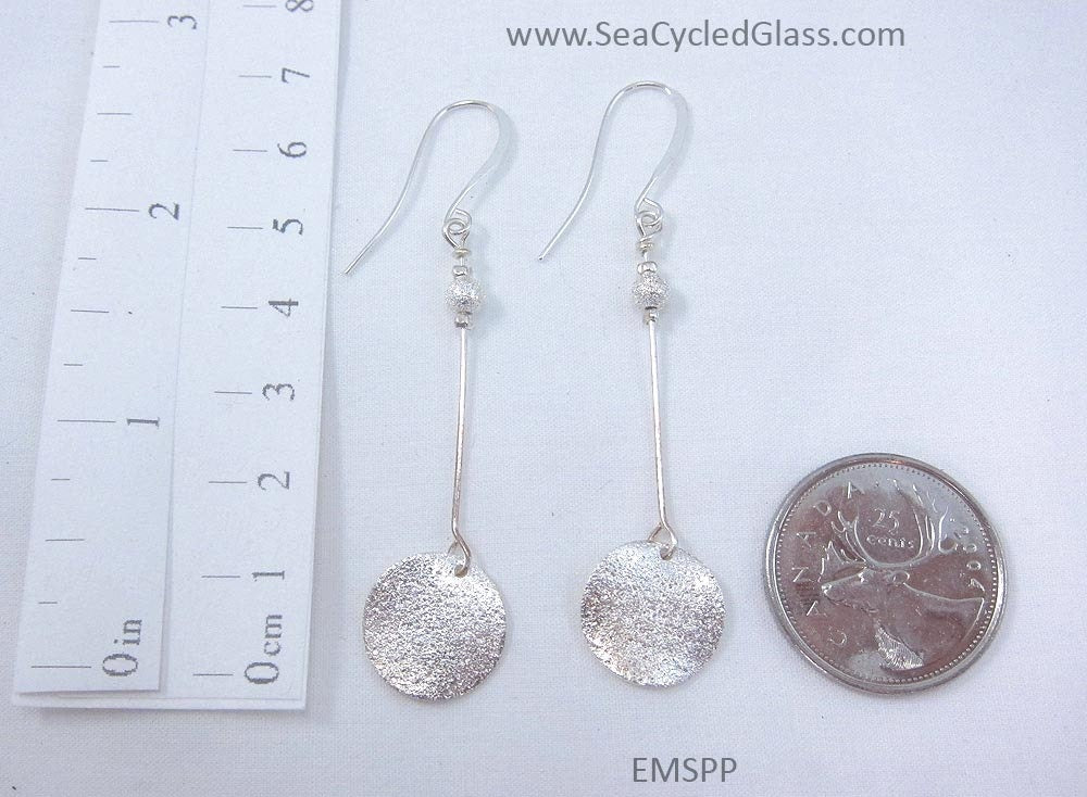Moonshine Earrings - Silverplate stardust disk and bead on headpin with hypoallergenic silverplate earring hooks