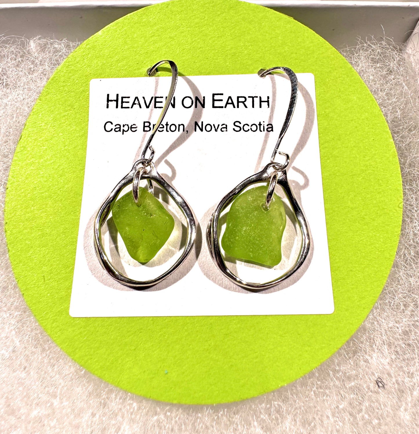 Heaven on Earth Earrings - Green Sea Glass from Cape Breton, Nova Scotia, Canada and Sterling Silver