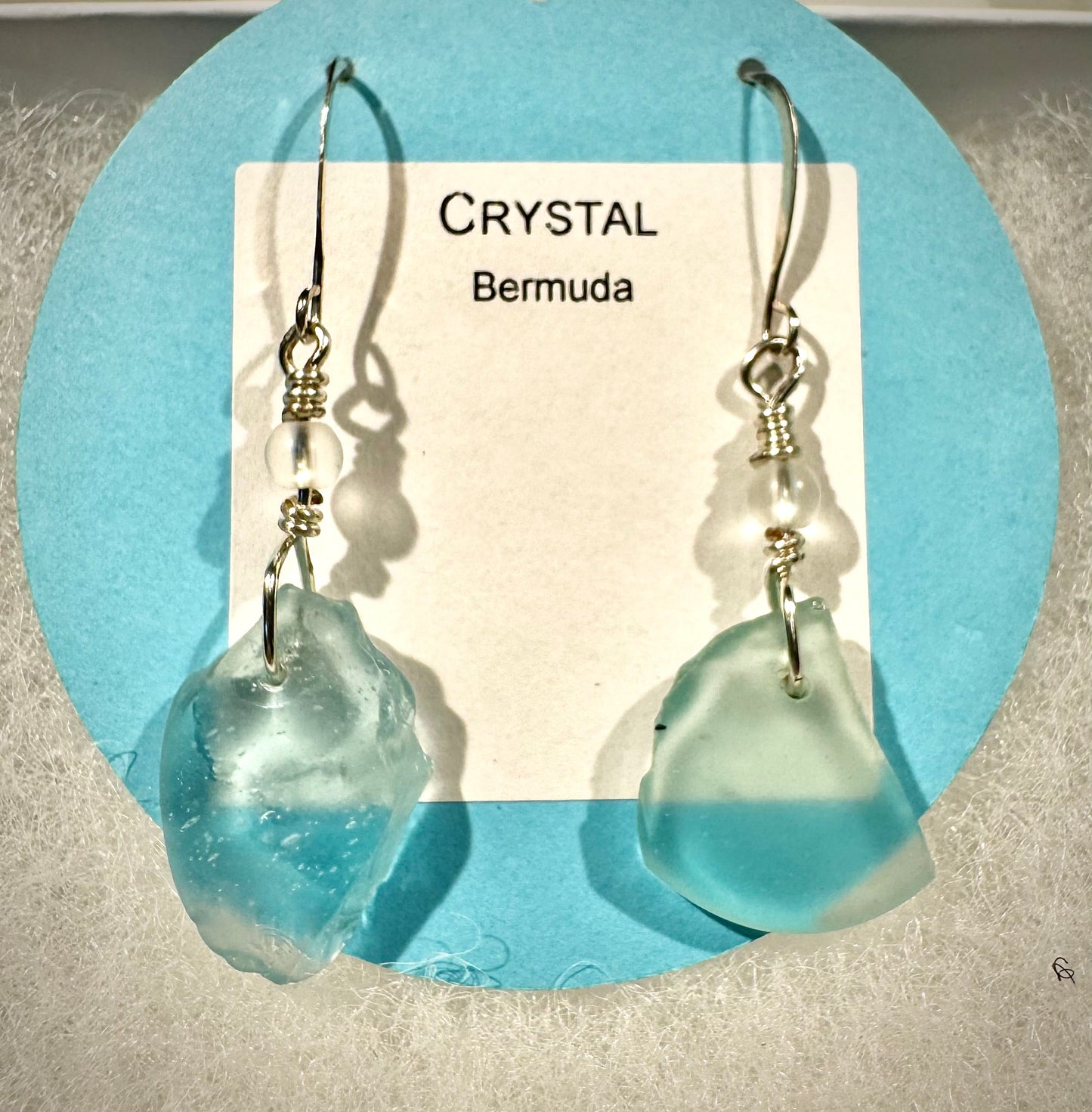 Crystal Earrings - Aqua sea glass from Bermuda with matt finish crystal bead on a hypoallergenic nickle-free hook