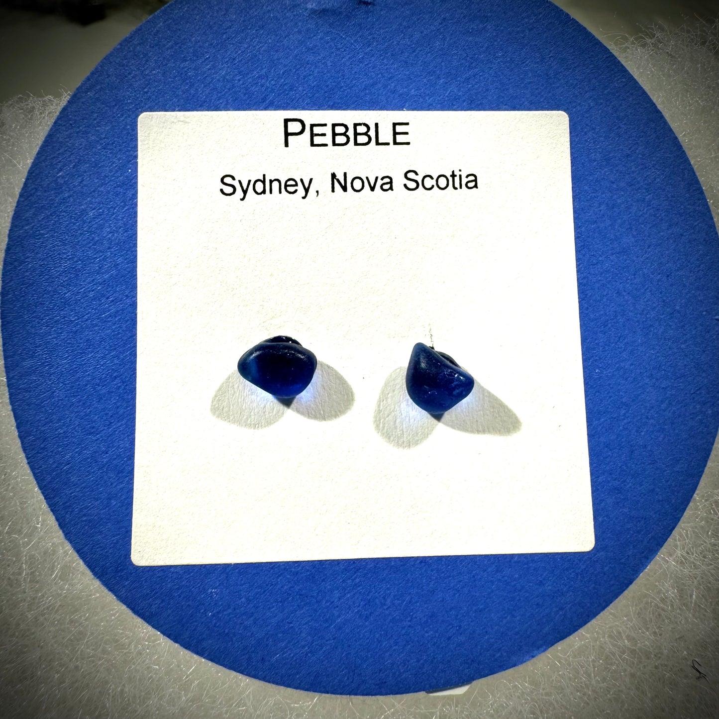 Pebble Stud Earrings - Cobalt blue sea glass from Cape Breton, Nova Scotia, Canada on surgical steel posts with butterfly clutch