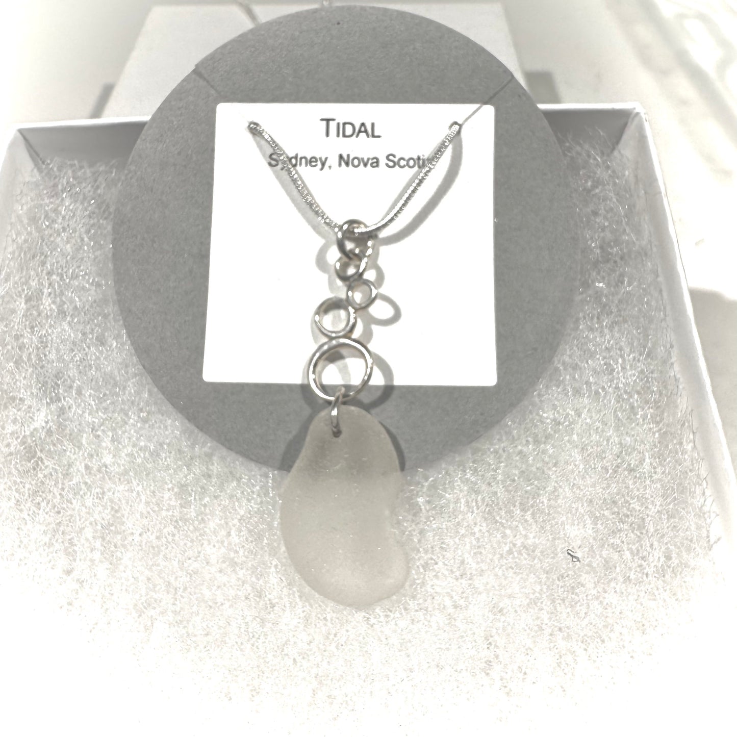 Tidal Pendant - White frosted sea glass from Cape Breton, Nova Scotia, Canada with Sterling silver bubble connector and chain