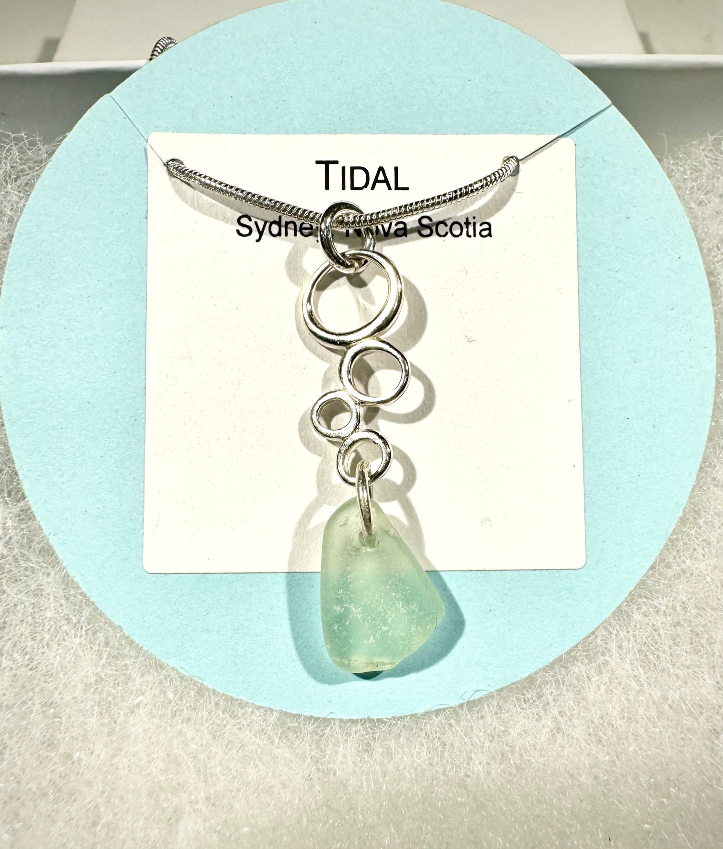 Tidal Pendant - Aqua frosted sea glass from Cape Breton, Nova Scotia, Canada with Sterling silver bubble connector and chain