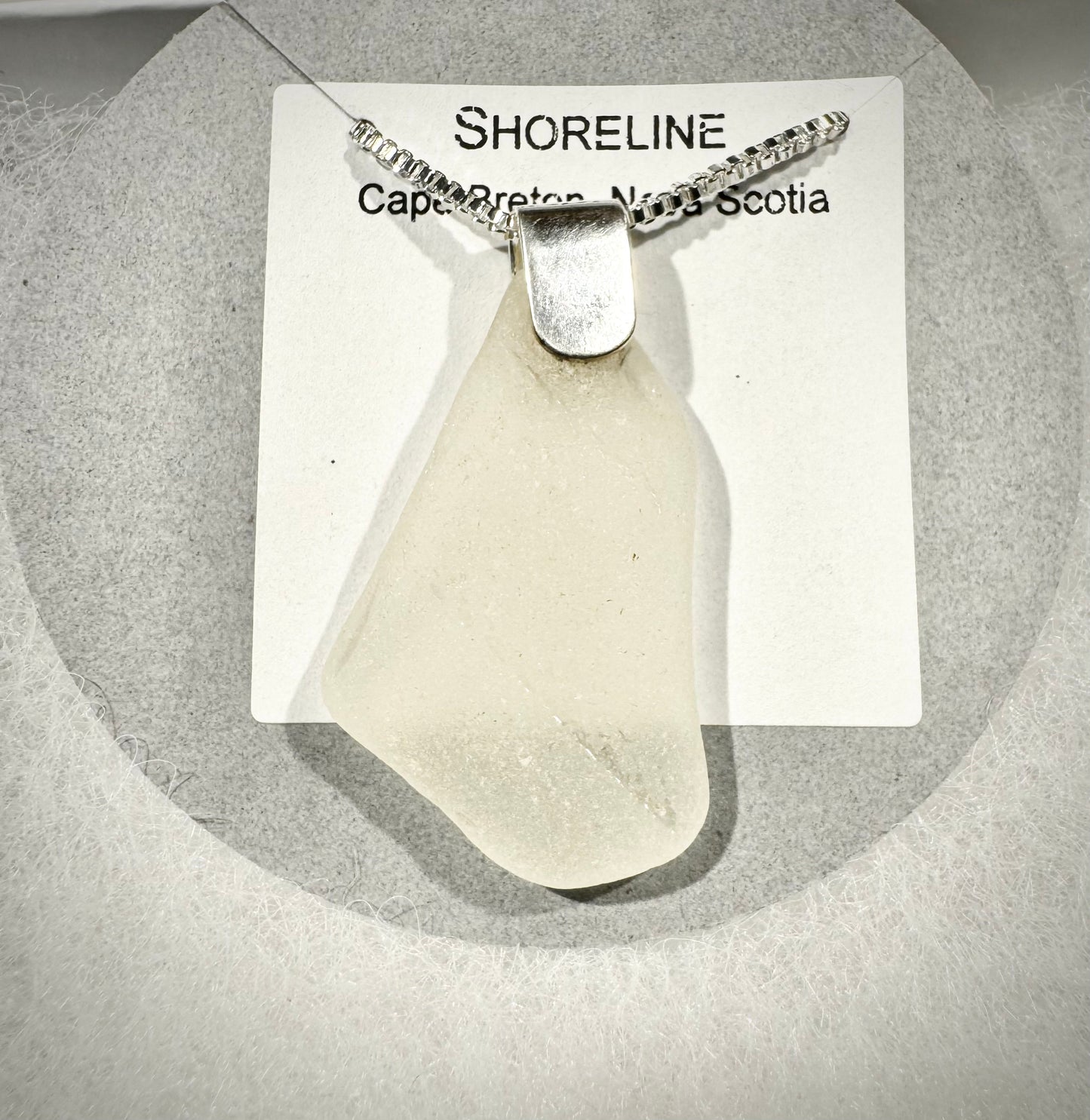 Shoreline Pendant - Large White frosted sea glass from Cape Breton, Nova Scotia, Canada with wide modern Sterling silver bail with chain