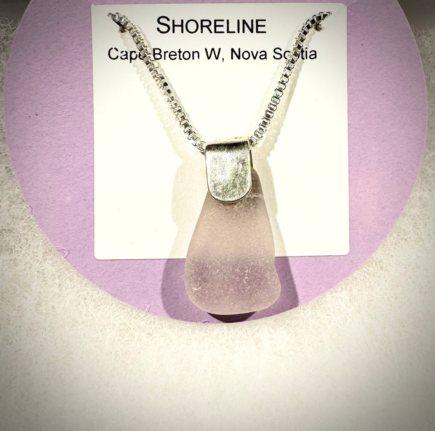 Shoreline Pendant - Violet Sea Glass from Cape Breton, Nova Scotia, Canada with wide modern Sterling silver bail with chain