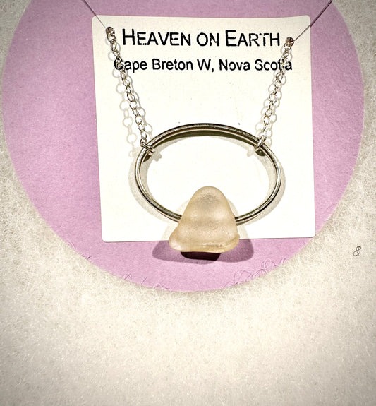 Heaven on Earth - Necklace with Violet Sea Glass from Cape Breton, Nova Scotia mounted on Sterling Silver oval, chain and toggle clasps
