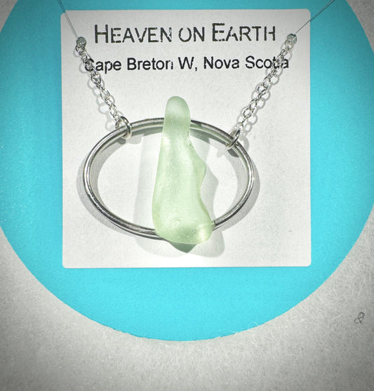 Heaven on Earth - Necklace with Sea Foam Aqua Sea Glass from Cape Breton, Nova Scotia mounted on Sterling Silver oval, chain and toggle clasps (Copy)