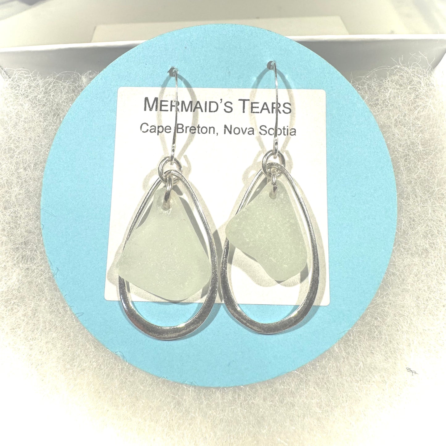 Mermaid's Tears Earrings - Triangular Aqua sea glass from Cape Breton, Nova Scotia, Canada with large solid sterling silver teardrop ovals