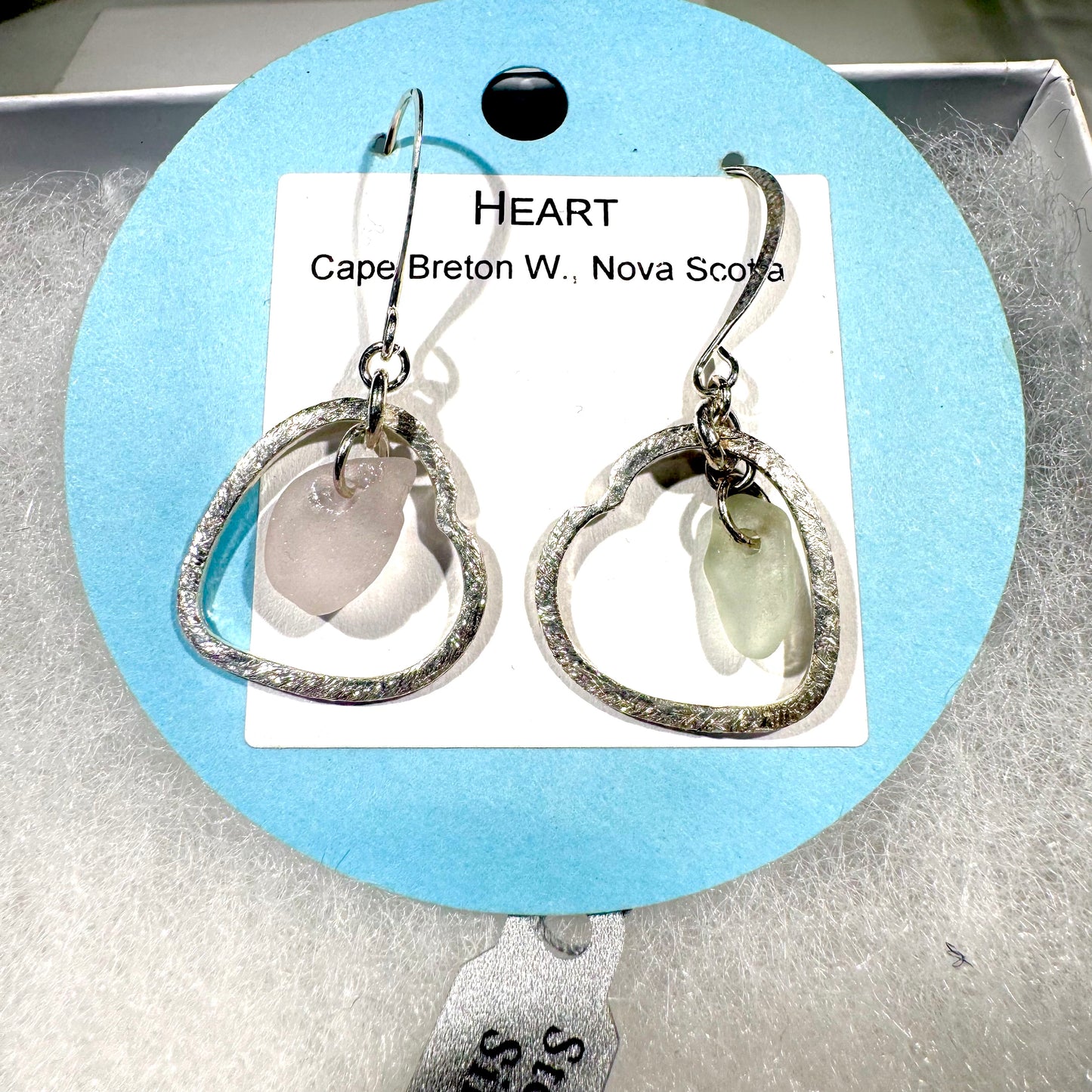 Heart Earrings - Aqua & Violet Sea Glass from Cape Breton, Nova Scotia, Canada and Sterling Silver