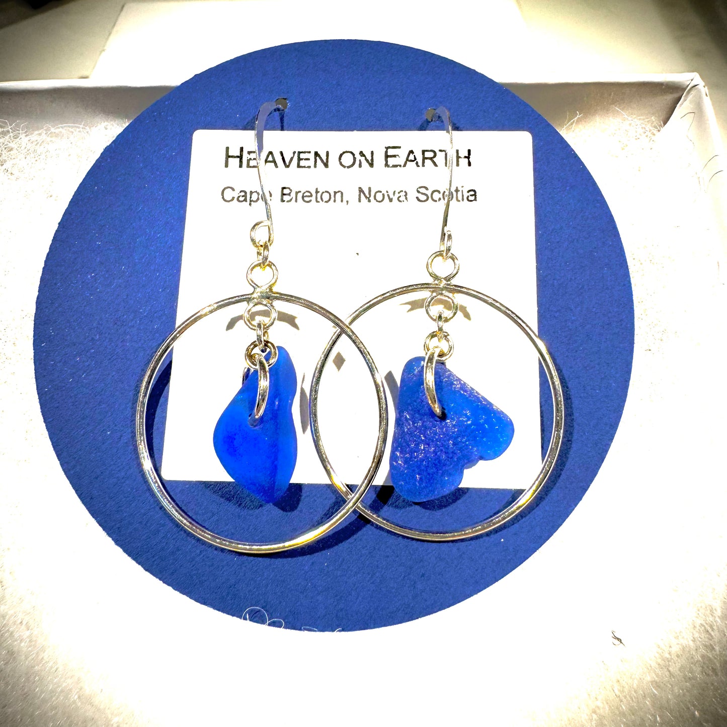 Heaven on Earth Earrings - Cobalt Blue Sea Glass from Cape Breton, Nova Scotia, Canada with Sterling Silver Hoop