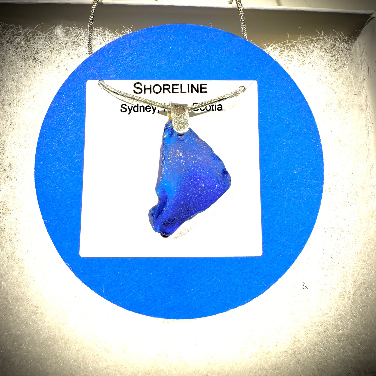 Shoreline Pendant - Cobalt blue sea glass from Sydney, Cape Breton, Nova Scotia, Canada with narrow modern 925 Sterling silver bail with chain