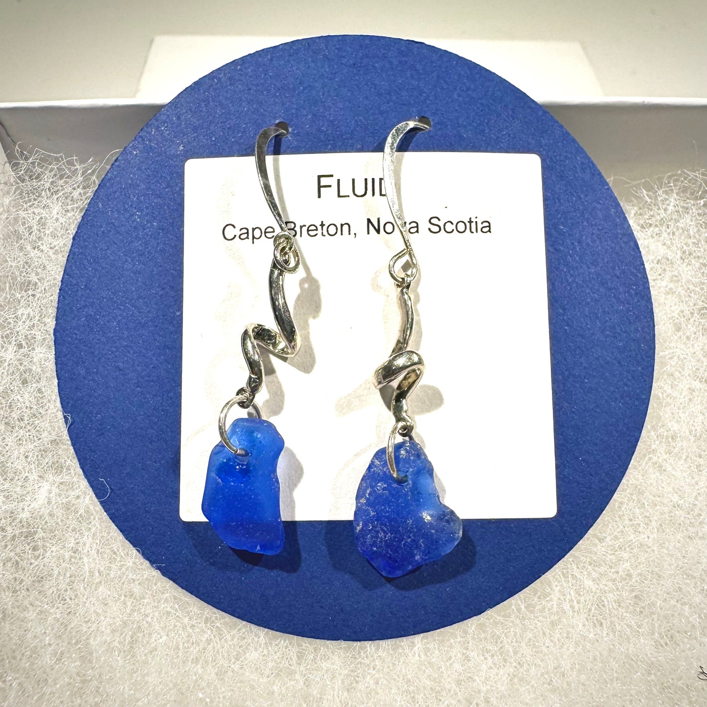 Fluid Earrings - Cobalt Blue Sea Glass from Cape Breton, Nova Scotia, Canada with Sterling Silver Accent