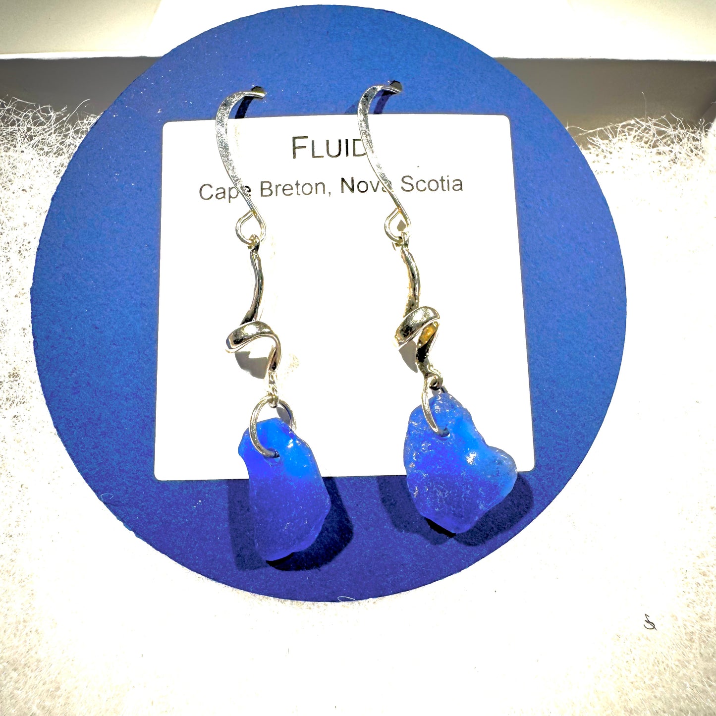 Fluid Earrings - Cobalt Blue Sea Glass from Cape Breton, Nova Scotia, Canada with Sterling Silver Accent