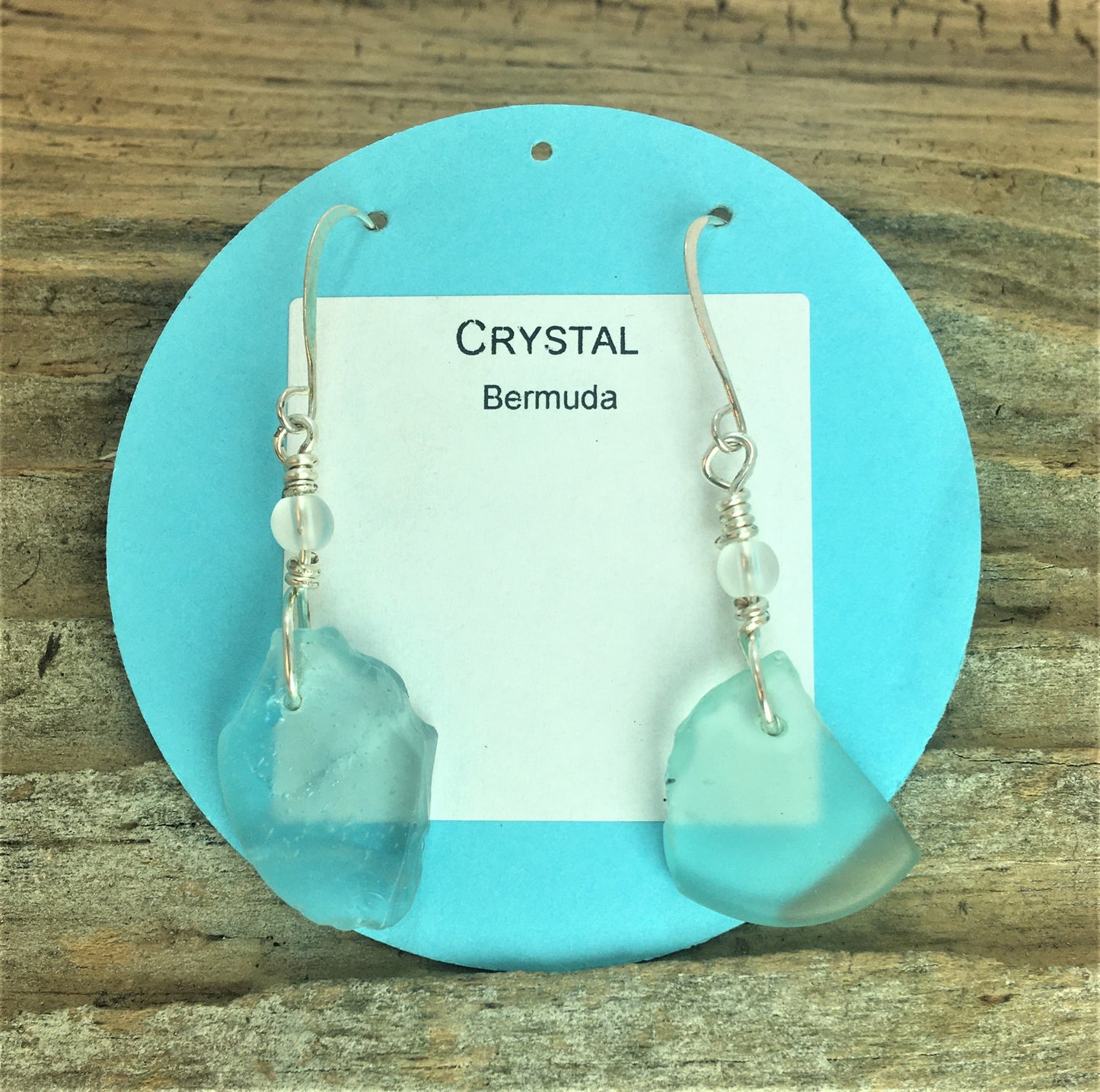 Crystal Earrings - Aqua sea glass from Bermuda with matt finish crystal bead on a hypoallergenic nickle-free hook