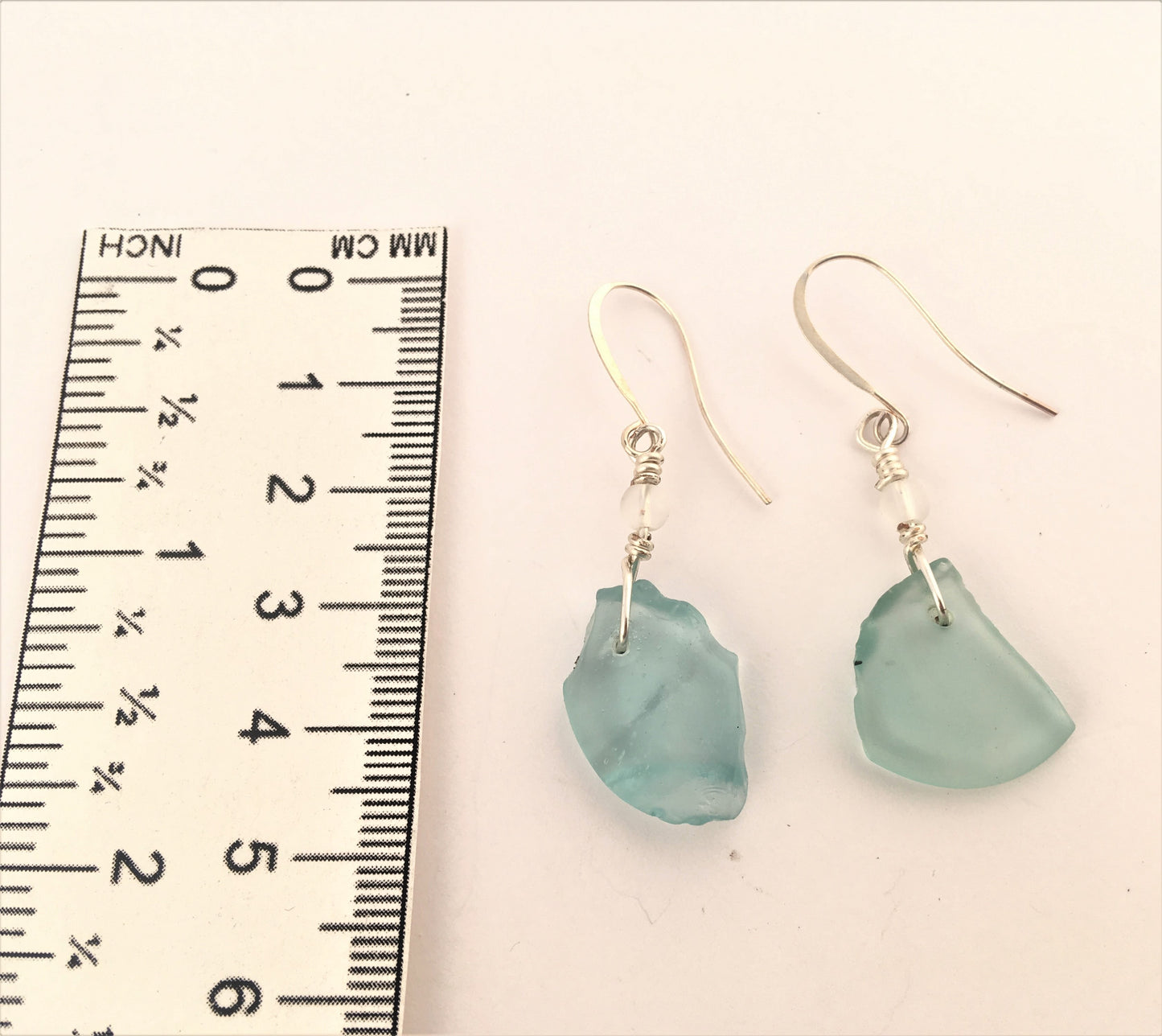 Crystal Earrings - Aqua sea glass from Bermuda with matt finish crystal bead on a hypoallergenic nickle-free hook