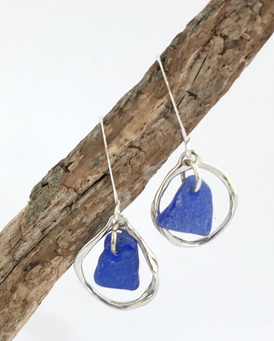 Heaven on Earth Earrings - Cobalt Blue Sea Glass from Cape Breton, Nova Scotia, Canada and Sterling Silver