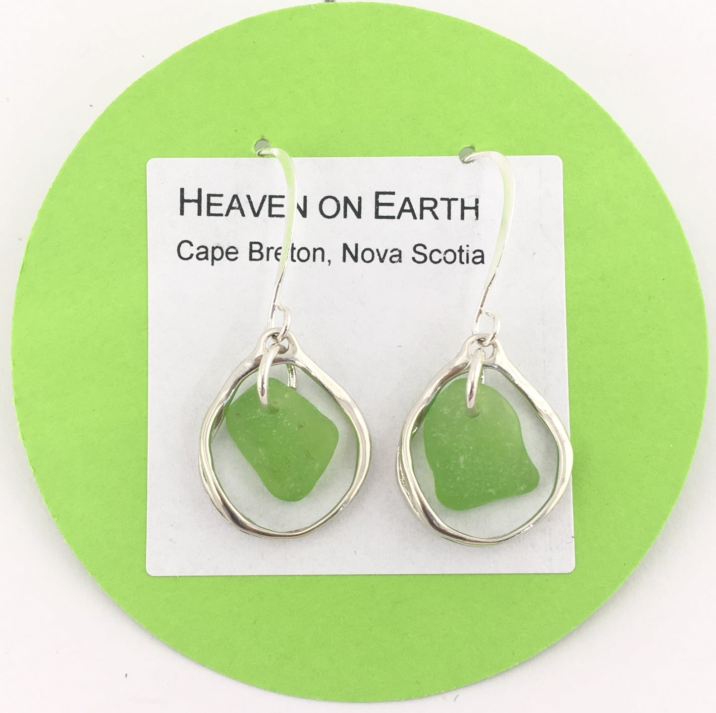 Heaven on Earth Earrings - Green Sea Glass from Cape Breton, Nova Scotia, Canada and Sterling Silver