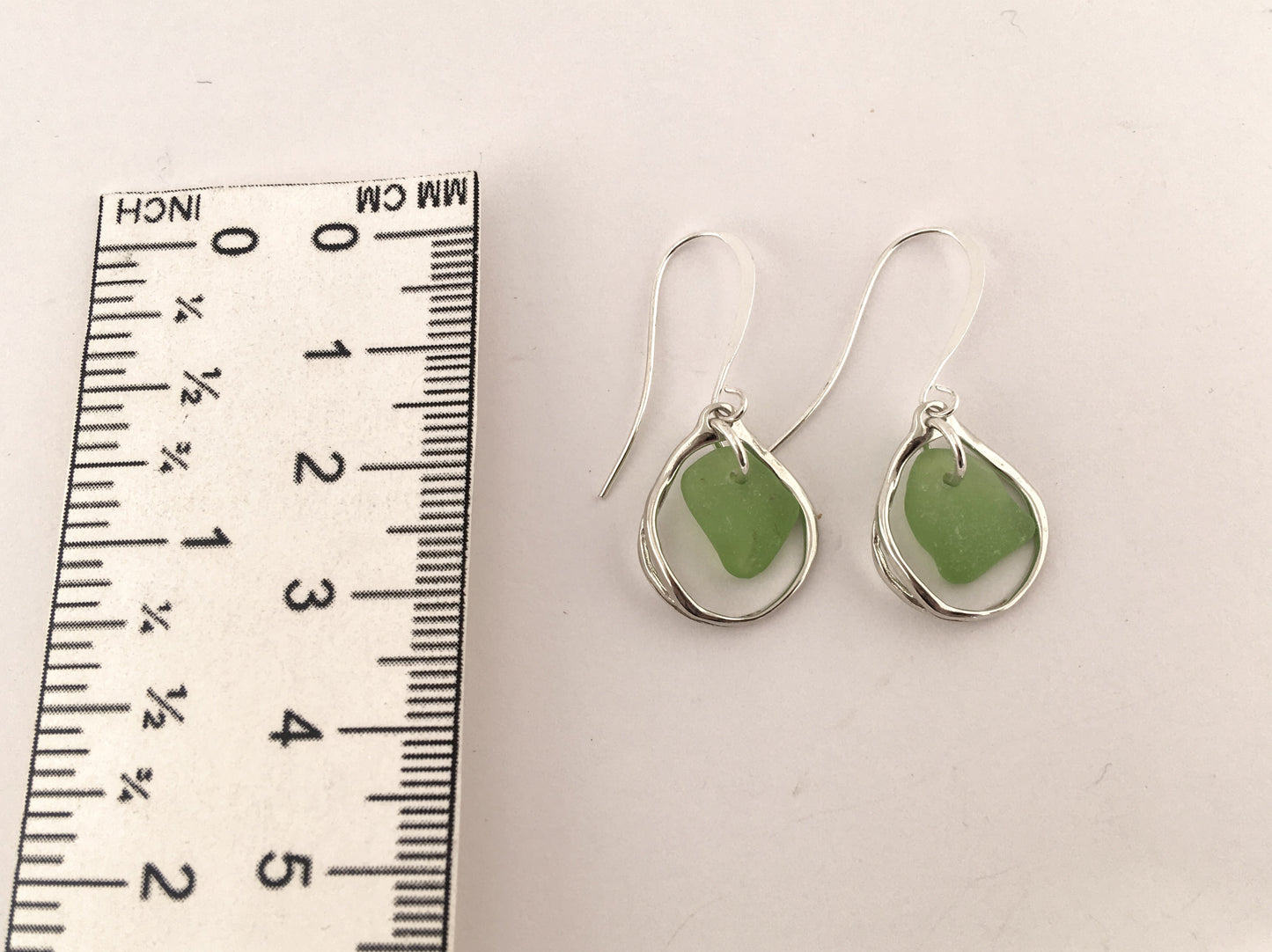 Heaven on Earth Earrings - Green Sea Glass from Cape Breton, Nova Scotia, Canada and Sterling Silver