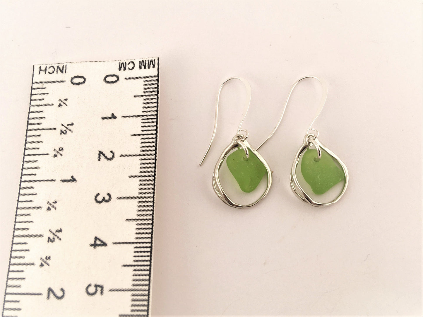 Heaven on Earth Earrings - Green Sea Glass from Cape Breton, Nova Scotia, Canada and Sterling Silver