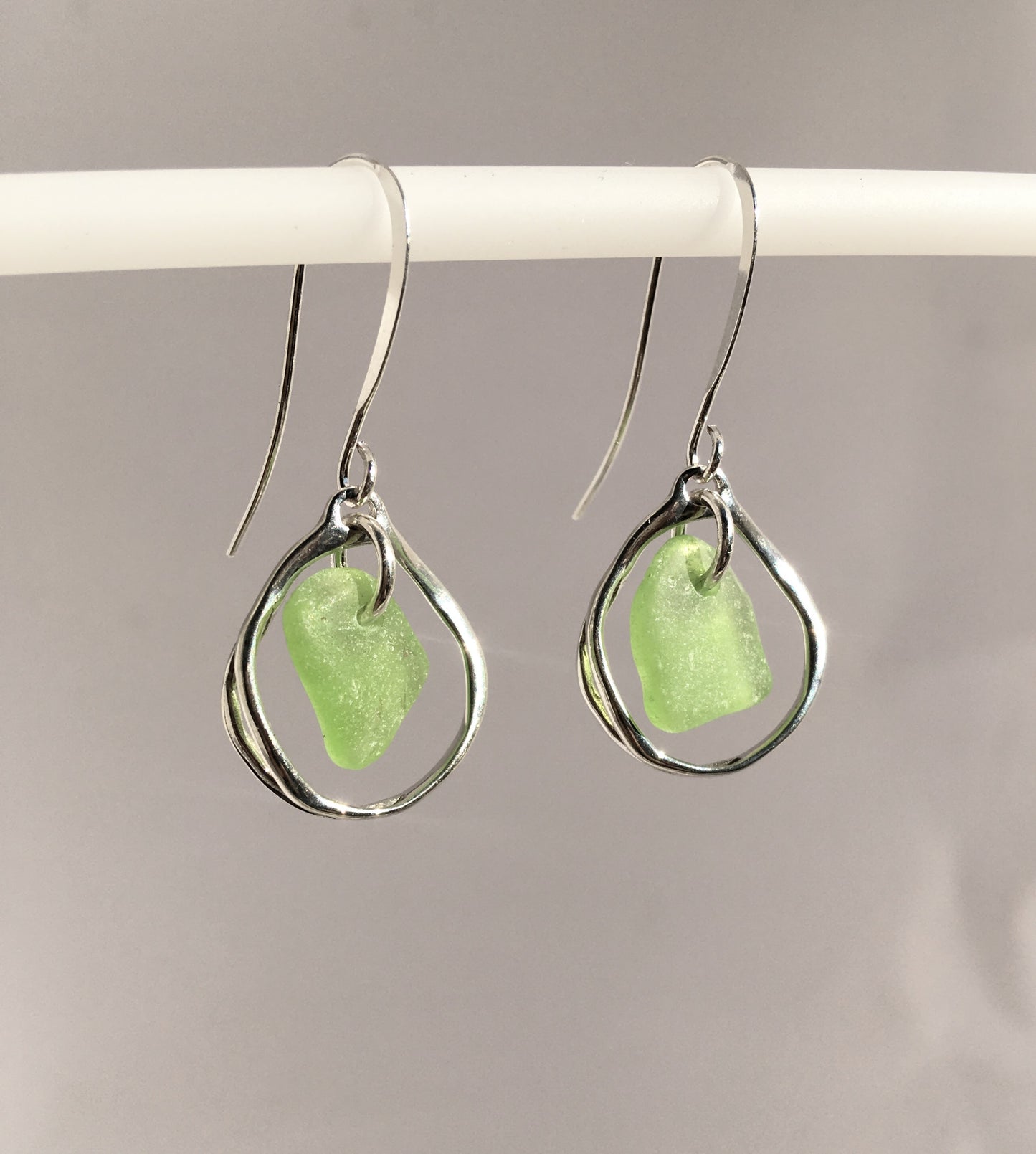 Heaven on Earth Earrings - Green Sea Glass from Cape Breton, Nova Scotia, Canada and Sterling Silver