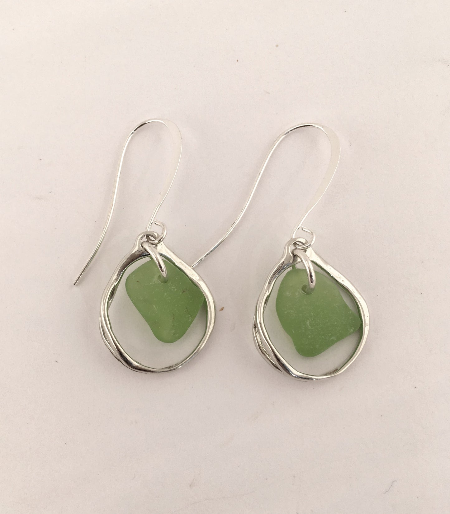 Heaven on Earth Earrings - Green Sea Glass from Cape Breton, Nova Scotia, Canada and Sterling Silver