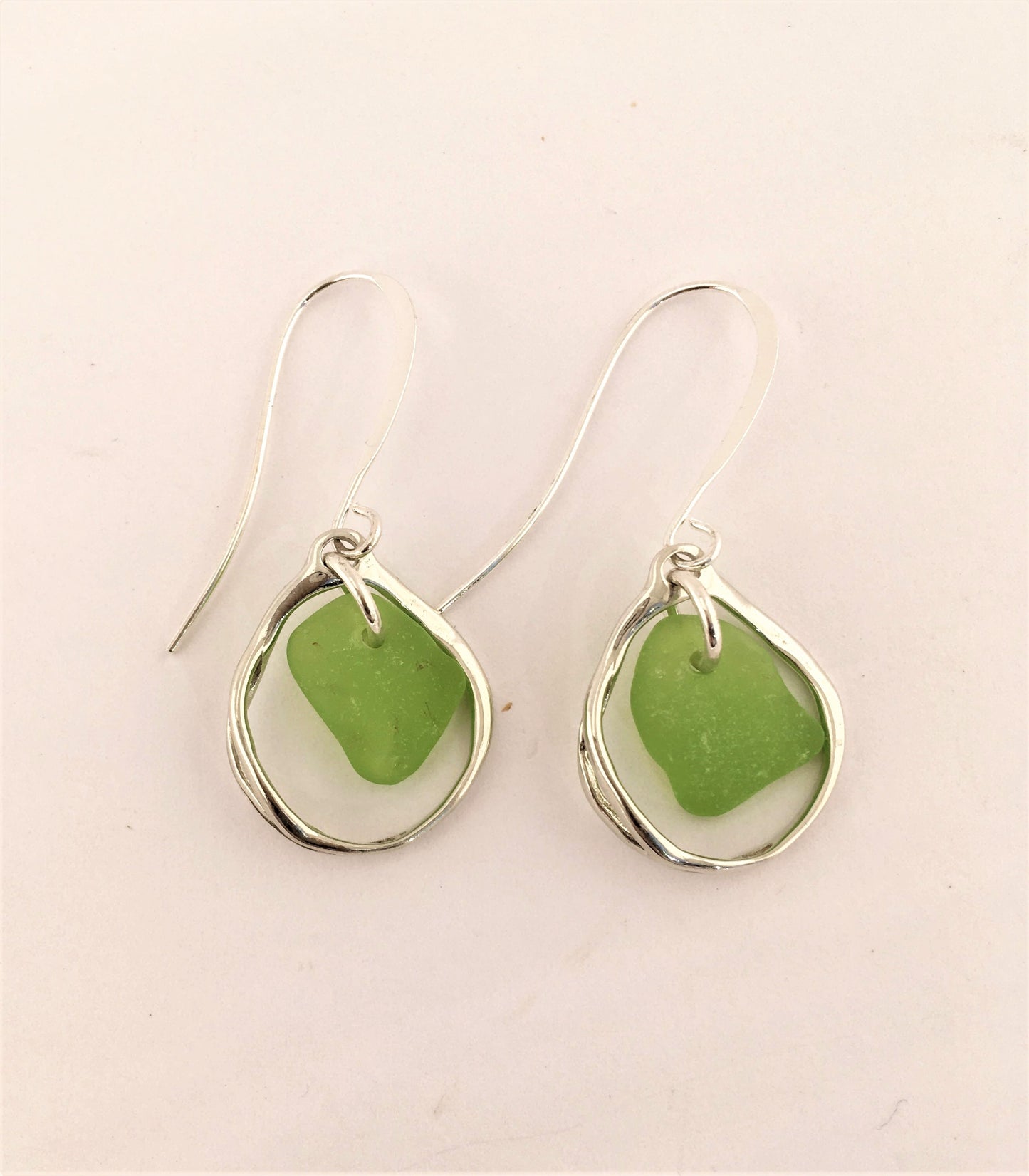 Heaven on Earth Earrings - Green Sea Glass from Cape Breton, Nova Scotia, Canada and Sterling Silver