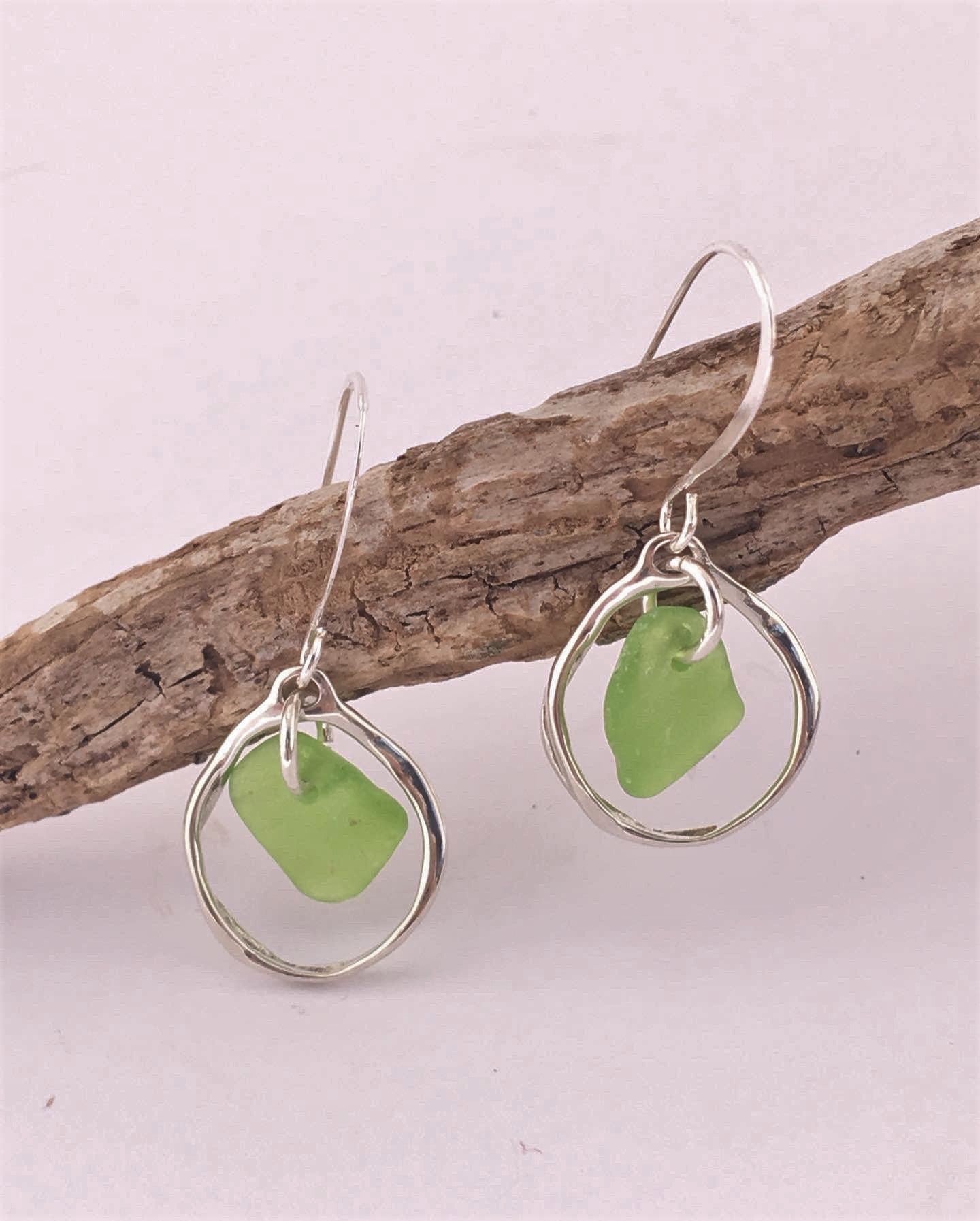 Heaven on Earth Earrings - Green Sea Glass from Cape Breton, Nova Scotia, Canada and Sterling Silver