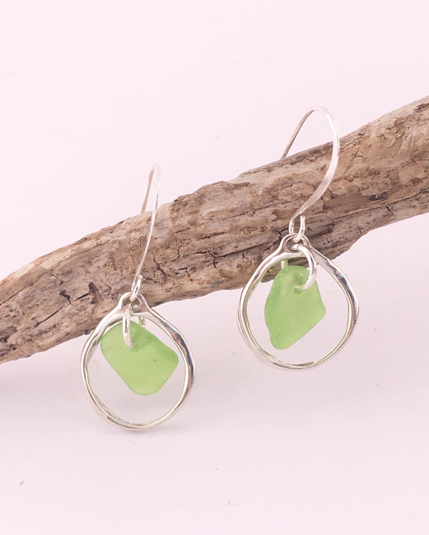 Heaven on Earth Earrings - Green Sea Glass from Cape Breton, Nova Scotia, Canada and Sterling Silver