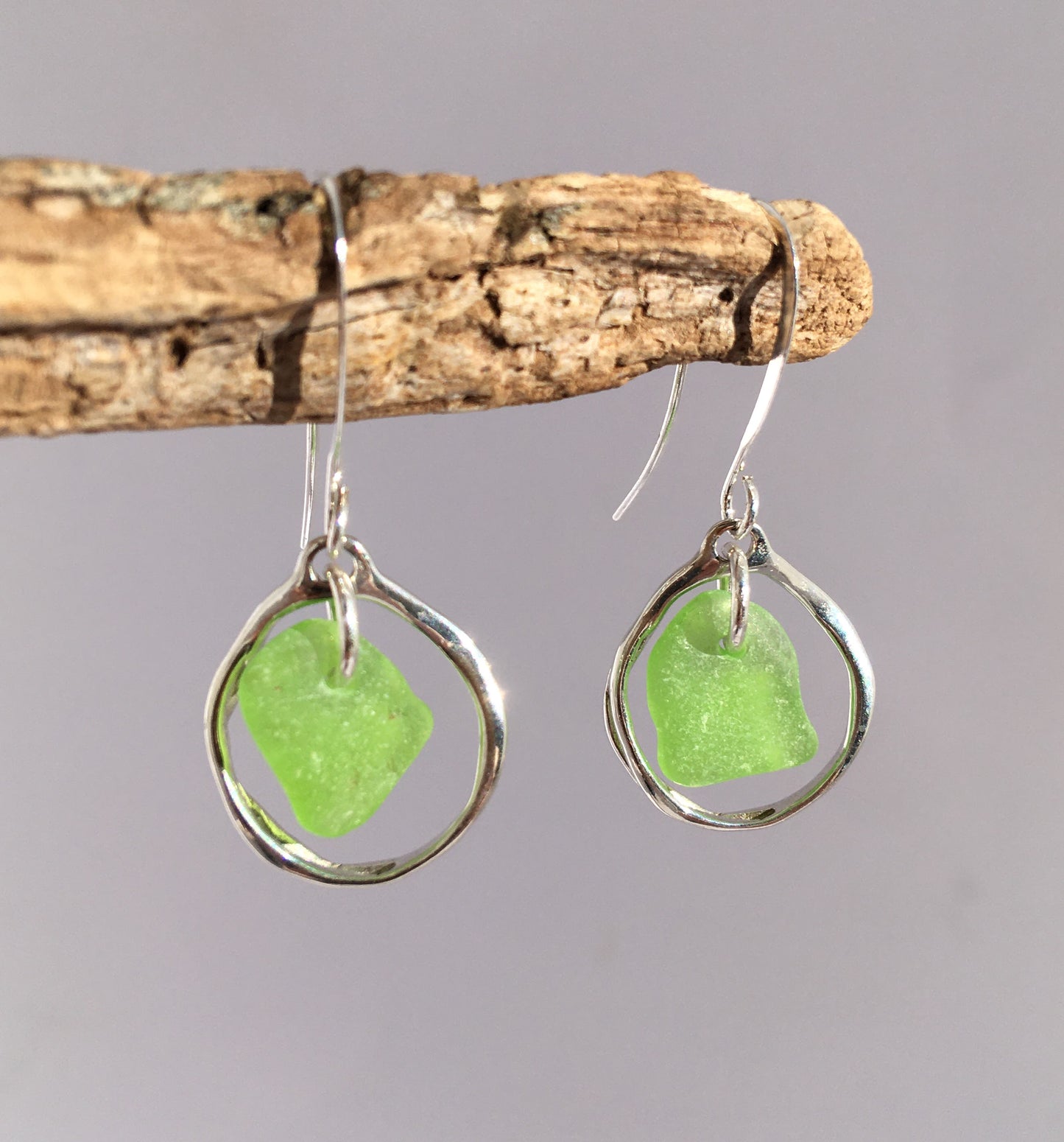 Heaven on Earth Earrings - Green Sea Glass from Cape Breton, Nova Scotia, Canada and Sterling Silver