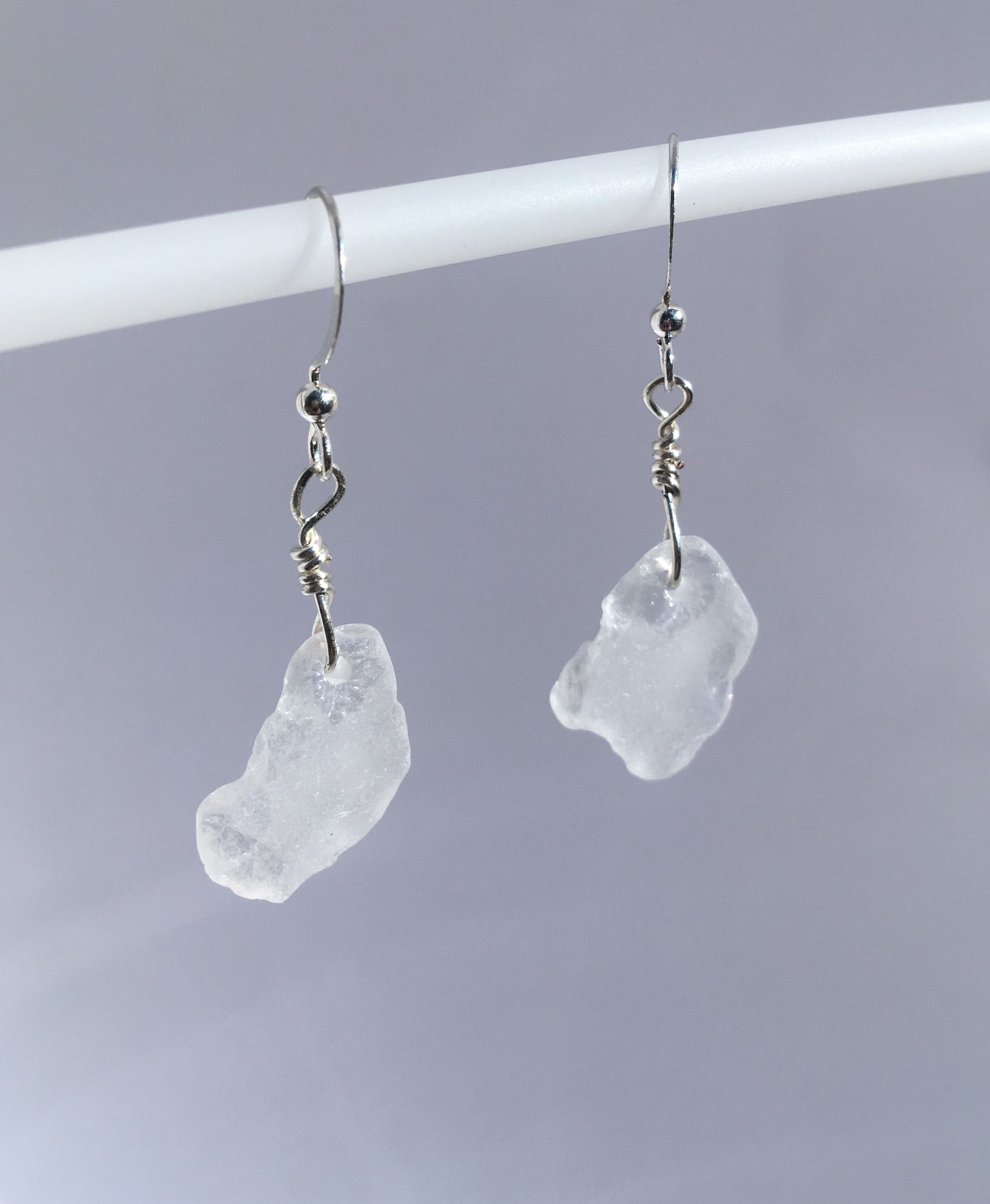 Shoreline Earrings: White sea glass from the South Shore of Nova Scotia, Canada on a hypoallergenic nickle-free hook