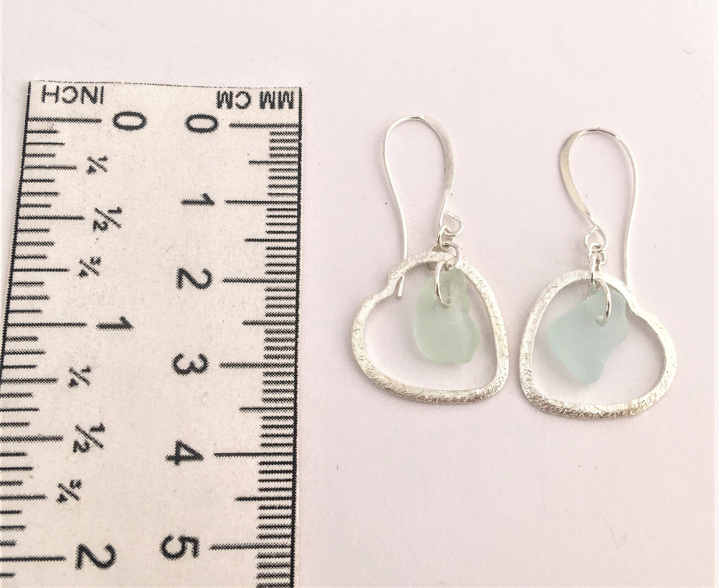 Heart Earrings - Aqua Sea Glass from Sydney, Cape Breton, Nova Scotia, Canada and Sterling Silver