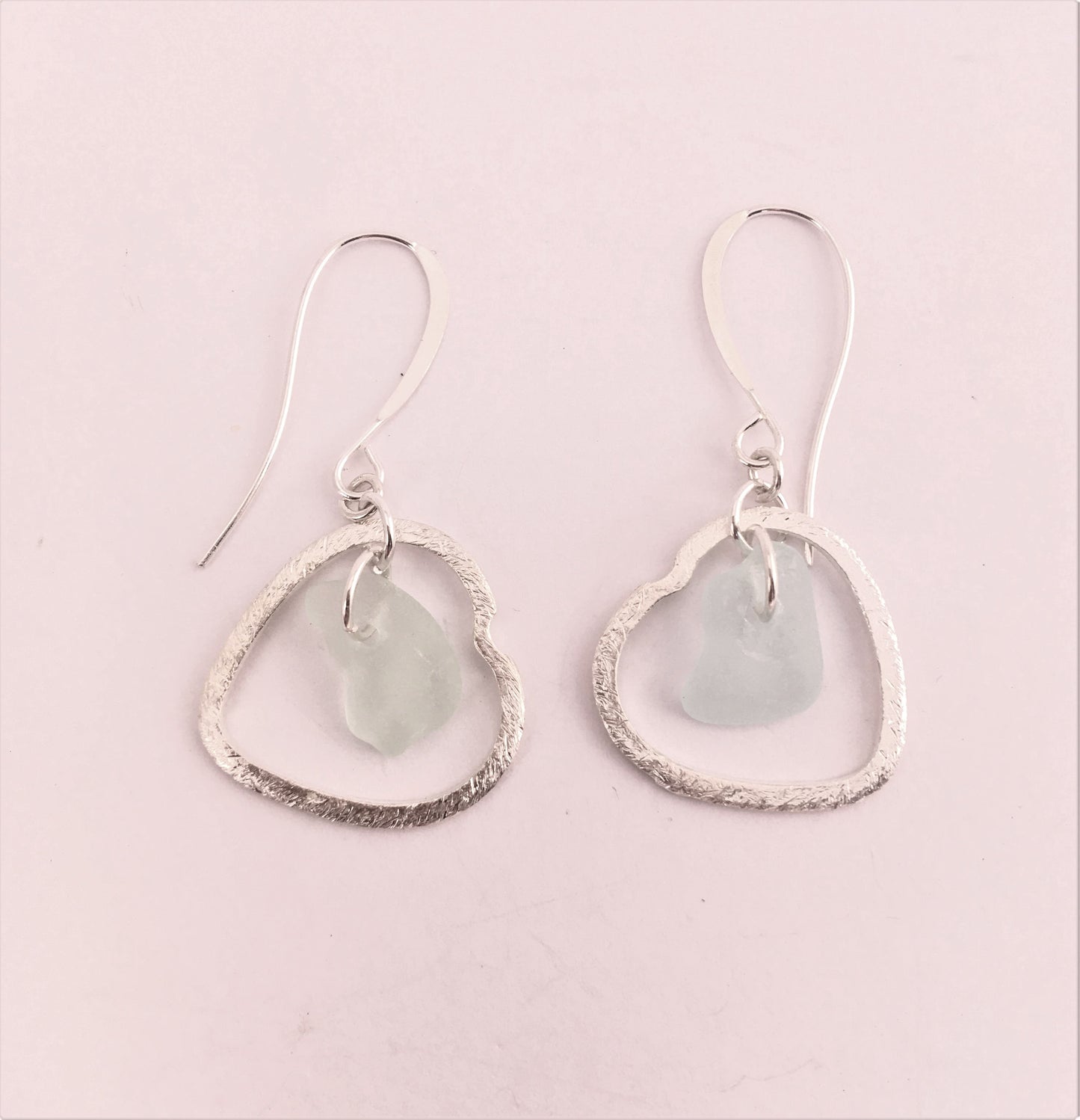 Heart Earrings - Aqua Sea Glass from Sydney, Cape Breton, Nova Scotia, Canada and Sterling Silver